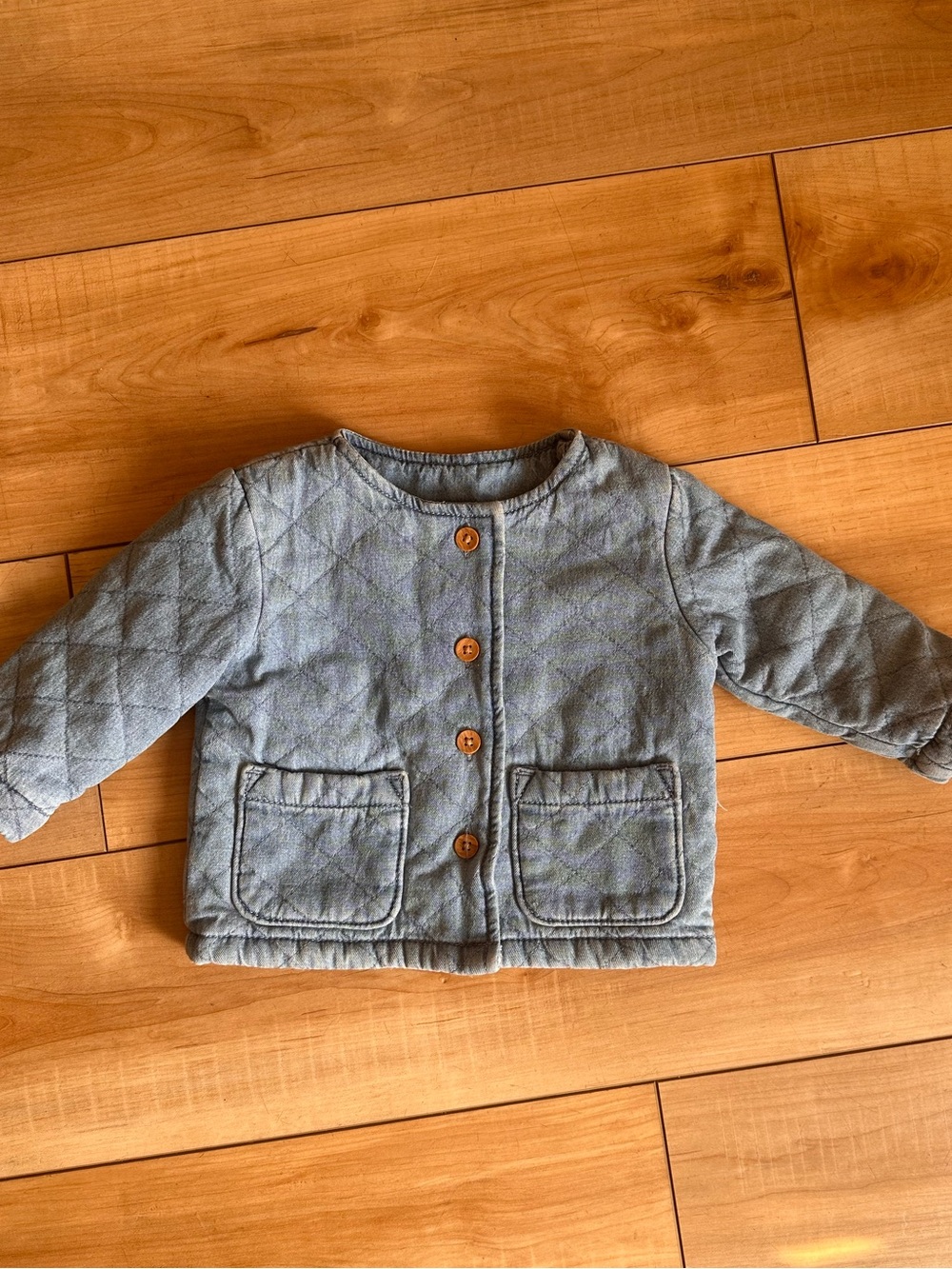 Little Co Quilted Blue Jean Jacket with Button Front